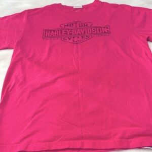 Harley Davidson RARE Women’s Medium Hot Bright Pink Shirt Top w/pink Met…